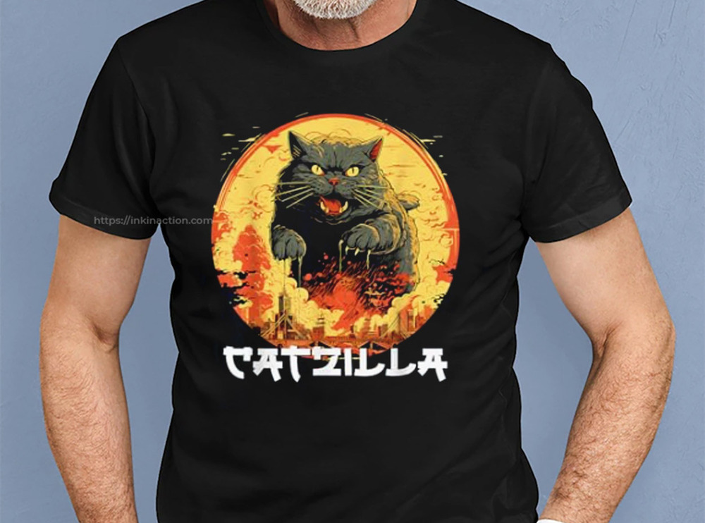 Catzilla Japanese Sunset Funny Cat Parody T Shirt